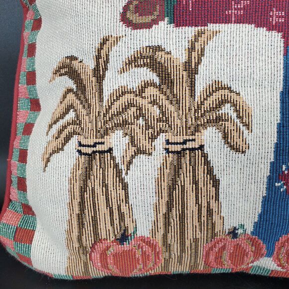 Vintage Fall Scarecrow Pillow Needlepoint 17x12.5 Harvest Autumn Decor - Picture 4 of 5